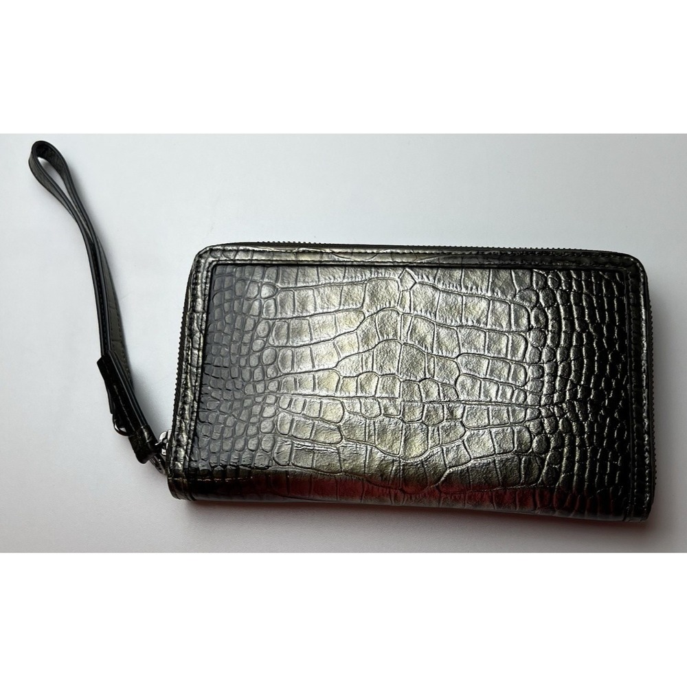 HALOGEN Crocodile Embossed Wallet/Wristlet Bronze with  Snap Off Coin Purse
